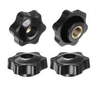 sourcing map 4pcs Star Knobs M10 Female Thread 38mm Head Plastic Through Hole Brass Screw-in Clamping Handles Threaded Hand Knobs, Black