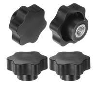 sourcing map 4pcs Star Knobs M10 Female Thread 48mm Head Plastic Non-Through Hole Brass Screw-in Clamping Handles Threaded Hand Knobs, Black