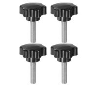 sourcing map 4pcs Star Knobs M10 x 40mm 304 Stainless Steel Threaded Stud 46mm Plastic 6-Star Head Hand Tightening Thumb Screw Clamping Jig Knob Handle, Black