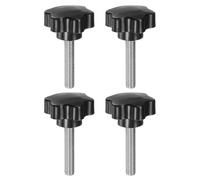 sourcing map 4pcs Star Knobs M10 x 50mm 304 Stainless Steel Threaded Stud 46mm Plastic 6-Star Head Hand Tightening Thumb Screw Clamping Jig Knob Handle, Black