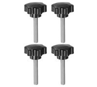 sourcing map 4pcs Star Knobs M10 x 60mm 304 Stainless Steel Threaded Stud 46mm Plastic 6-Star Head Hand Tightening Thumb Screw Clamping Jig Knob Handle, Black