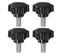 sourcing map 4pcs Star Knobs M12 x 25mm 304 Stainless Steel Threaded Stud 46mm Plastic 6-Star Head Hand Tightening Thumb Screw Clamping Jig Knob Handle, Black
