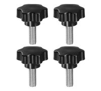 sourcing map 4pcs Star Knobs M12 x 35mm 304 Stainless Steel Threaded Stud 46mm Plastic 6-Star Head Hand Tightening Thumb Screw Clamping Jig Knob Handle, Black