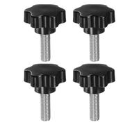 sourcing map 4pcs Star Knobs M12 x 40mm 304 Stainless Steel Threaded Stud 46mm Plastic 6-Star Head Hand Tightening Thumb Screw Clamping Jig Knob Handle, Black