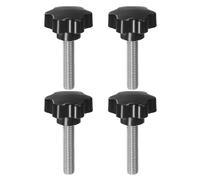 sourcing map 4pcs Star Knobs M12 x 55mm 304 Stainless Steel Threaded Stud 46mm Plastic 6-Star Head Hand Tightening Thumb Screw Clamping Jig Knob Handle, Black