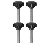 sourcing map 4pcs Star Knobs M12 x 70mm 304 Stainless Steel Threaded Stud 46mm Plastic 6-Star Head Hand Tightening Thumb Screw Clamping Jig Knob Handle, Black