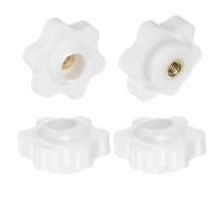 sourcing map 4pcs Star Knobs M4 Female Thread 25mm Head Plastic Through Hole Brass Screw-in Clamping Handles Threaded Hand Knobs, White