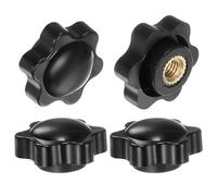sourcing map 4pcs Star Knobs M6 Female Thread 25mm Head Plastic Non-Through Hole Brass Screw-in Clamping Handles Threaded Hand Knobs, Black