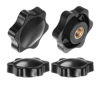 sourcing map 4pcs Star Knobs M6 Female Thread 32mm Head Plastic Non-Through Hole Brass Screw-in Clamping Handles Threaded Hand Knobs, Black