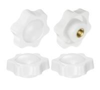 sourcing map 4pcs Star Knobs M6 Female Thread 38mm Head Plastic Non-Through Hole Brass Screw-in Clamping Handles Threaded Hand Knobs, White
