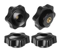 sourcing map 4pcs Star Knobs M6 Female Thread 38mm Head Plastic Through Hole Brass Screw-in Clamping Handles Threaded Hand Knobs, Black