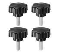 sourcing map 4pcs Star Knobs M8 x 25mm 304 Stainless Steel Threaded Stud 46mm Plastic 6-Star Head Hand Tightening Thumb Screw Clamping Jig Knob Handle, Black