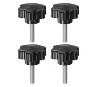 sourcing map 4pcs Star Knobs M8 x 35mm 304 Stainless Steel Threaded Stud 46mm Plastic 6-Star Head Hand Tightening Thumb Screw Clamping Jig Knob Handle, Black