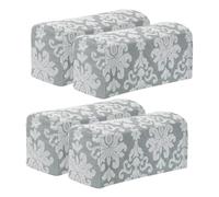 sourcing map 4Pcs Stretch Armrest Covers, Polyester Vintage Jacquard Soft Couch Arm Slipcovers Anti-Slip Furniture Protector for Chairs Couch Sofa Recliner, Light Gray