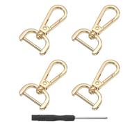 sourcing map 4Pcs Swivel Clasps Hook, 20mm(3/4 Inch) D Ring Detachable Snap Hook Metal Lobster Claw Clasp Hook with Screwdriver for Purse Making Keychain, Gold