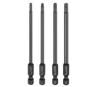 sourcing map 4pcs T10-T25 Security Torx Head Screwdriver Bit 1/4" Hex Shank 4" (100mm) Long Magnetic Tamper Proof 6 Point Star Screw Driver Bit S3 Steel Mirror Polished Power Tool with Hole
