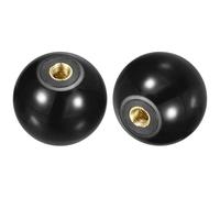 sourcing map 4Pcs Threaded Ball Knobs, M10 Female Thread Thermoset Ball Knob 40mm Dia Round Operation Handles with Copper Insert for Machine Lever Handle, Black