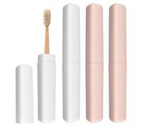sourcing map 4Pcs Travel Toothbrush Case, 8.27 x 1.38" Portable Travel Toothbrush Holder, Plastic Toothpaste Container for Bathroom, Gym, Business Trip, Camping, Pink/Beige