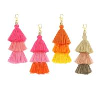 sourcing map 4Pcs Tri-Layered Tassels 6.7Inch Tassel Bag Charm Bohemian Keychains Handmade Tassel Keychain for DIY Projects, Decoration (Multicolor)