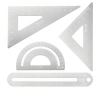 sourcing map 4pcs Triangular Ruler Set 15cm/6" Aluminum Alloy Straight Geometric Protractor Triangle Engineering Scale Drafting Ruler Kit Measuring Drawing Tool for Classroom Home, Silver White
