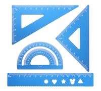 sourcing map 4pcs Triangular Ruler Set 15mm Aluminum Geometric Protractor Triangle Engineering Scale Drafting Ruler Kit for Office Home, Sky Blue
