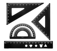 sourcing map 4pcs Triangular Ruler Set 15mm Aluminum Geometric Protractor Triangle Engineering Scale Drafting Ruler Kit for Office Home, Black
