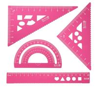 sourcing map 4pcs Triangular Ruler Set 20cm Aluminum Alloy Straight Geometric Protractor Triangle Engineering Scale Drafting Ruler Kit Measuring Drawing Tool for Classroom Office Home, Pink