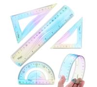 sourcing map 4pcs Triangular Ruler Set 20cm Plastic Flexible Straight Metric Soft Bendable Ruler Geometric Protractor Triangle Rulers for Home Office