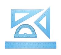 sourcing map 4pcs Triangular Ruler Set 20cm Plastic Metric Inch Geometric Protractor Triangle Engineering Scale Drafting Ruler Kit for Office Home, Blue