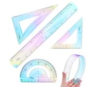 sourcing map 4pcs Triangular Ruler Set 30cm Plastic Flexible Straight Metric Soft Bendable Ruler Geometric Protractor Triangle Rulers for Home Office