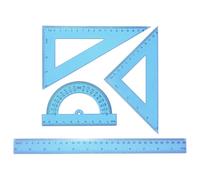 sourcing map 4pcs Triangular Ruler Set 30cm Plastic Metric Inch Geometric Protractor Triangle Engineering Scale Drafting Ruler Kit for Office Home, Blue