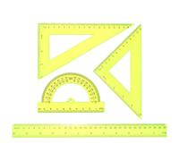 sourcing map 4pcs Triangular Ruler Set 30cm Plastic Metric Inch Geometric Protractor Triangle Engineering Scale Drafting Ruler Kit for Office Home, Yellow