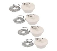 sourcing map 4Pcs Tub Stoppers, Rubber Bathtub Stoppers 1-1/4" Kitchen Sink Drain Stopper, Bathroom Drain Plug with Pull Ring and 15" Stainless Steel Beaded Chain, White