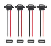 sourcing map 4Pcs Type-C Female Chassis Waterproof Connector, 2-Pin Pigtail Bare Wire Panel Mount Socket with Rubber Ring for DIY USB-C Charging Port Installation, Horizontal Terminal