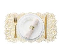 sourcing map 4Pcs White Gold Rectangle Placemats, 30x45cm Metallic Dinner Table Mats Hollow Floral Out Pressed Non-Slip Wipeable Hot Dish Pad Trivet Pot Rest for Dining Tables Kitchen Party