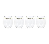 sourcing map 4pcs Wine Glasses 12oz PET with Gold Trim Drinking Glasses Stemless for Wine Red White Wine Birthdays Weddings Father's Day Bachelor Parties