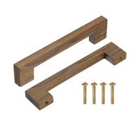 sourcing map 4Pcs Wood Drawer Pulls, 5 Inch Hole Center Square Wooden Drawer Pulls Cabinet Handles with Screws for Kitchen Dresser Wardrobes Door Cupboard, Dark Walnut