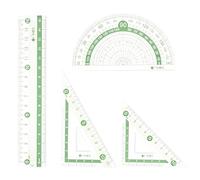 sourcing map 4piece Ruler Set 15cm Straight Ruler Protractor Triangle Measuring Tool with Wavy Line for Classrooms Home Office, Green