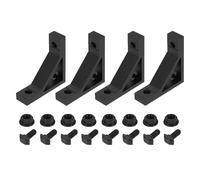 sourcing map 4Set 90 Degree Angle Corner Brackets, 53x53x15mm 2020 Series Aluminum Extrusion Profile Accessories, Corner Brace Joint Connectors with Mounting Screws and Nuts, Black