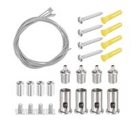 sourcing map 4Set Ceiling Hanging Wire Cable Kit, 1.6ft Top Adjust Adjustable Hanging Wire Rope Suspension with Square Mount Screw Kit for Pendant Chandelier Ceiling LED Panel Light, Silver