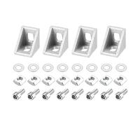 sourcing map 4Set Inside Corner Bracket Gusset Kits, 20x20x17mm 2020 Angle Connector for European 2020 Series Aluminum Profile (Silver/ 8 x T-Slot Nuts & Hex Socket Bolts & Washers)