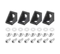 sourcing map 4Set Inside Corner Bracket Gusset Kits, 20x20x17mm 2020 Angle Connector for European 2020 Series Aluminum Profile (Black/ 8 x T-Slot Nuts & Hex Socket Bolts & Washers)