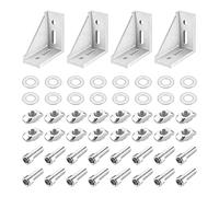 sourcing map 4Set Inside Corner Bracket Gusset Kits, 88x88x42mm 4590 Angle Connector for European 4545/5050 Series Aluminum Profile (Silver/ 16 x T-Slot Nuts & Hex Socket Bolts & Washers)