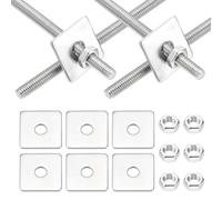 sourcing map 4Set M4x120mm Fully Threaded Rod Threaded Rods Bar Studs | 304 Stainless Steel Right Hand Threads with Nut Square Washer for Structural Anchoring Fastening Screw