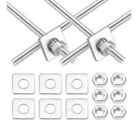 sourcing map 4Set M4x200mm Fully Threaded Rod Threaded Rods Bar Studs | 201 Stainless Steel Right Hand Threads with Nut Square Washer for Structural Anchoring Fastening Screw