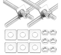 sourcing map 4Set M5x100mm Fully Threaded Rod, 201 Stainless Steel Threaded Rods Bar Studs Right Hand Threads with Nut Square Washer for Structural Anchoring Fastening Screw
