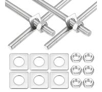 sourcing map 4Set M6x100mm Fully Threaded Rod, 201 Stainless Steel Threaded Rods Bar Studs Right Hand Threads with Nut Square Washer for Structural Anchoring Fastening Screw