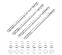 sourcing map 4Set M8x130mm Double Ended Stud Screws, 304 Stainless Steel Dual Threaded Rod Bar Bolts Studs with Nut Washer for House Maintenance Structural Anchoring Fastening Screw