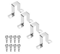 sourcing map 4set U Shaped Connector Bracket 25x50mm 304 Stainless Steel Square Pipe Clamp with Self Tapping Screw Square Tube Buckle for Pipe Hose Cable Automotive Parts, Silver
