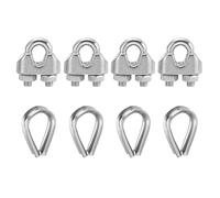 sourcing map 4Set Wire Rope Cable Clip Clamps 1/8 Inch M3 Small 304 Stainless Steel U Bolt Saddle Fasteners Hardware with Thimble for Secure Rigging Marine Guy Line Fence Clothesline, Silver